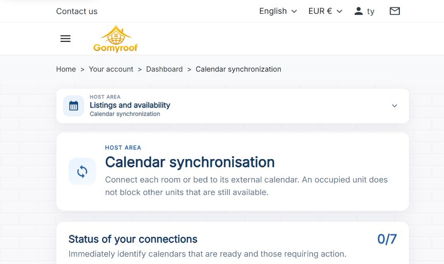 Real screenshot of Gomyroof calendar synchronisation