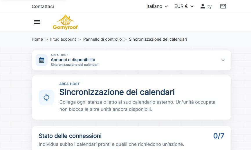 Schermata reale della sincronizzazione calendari Gomyroof