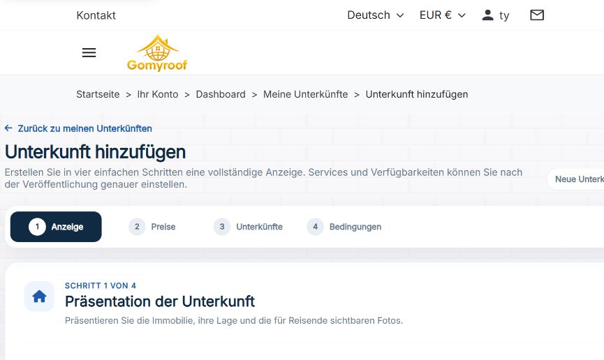 Echte Aufnahme des vierstufigen Veröffentlichungsprozesses auf Gomyroof